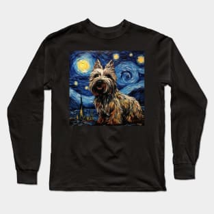 Skye Terrier Starry Night painting Long Sleeve T-Shirt
